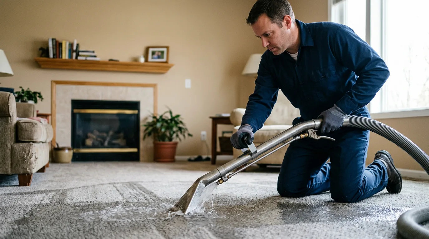 Water damage restoration technician working near Nokomis, IL
